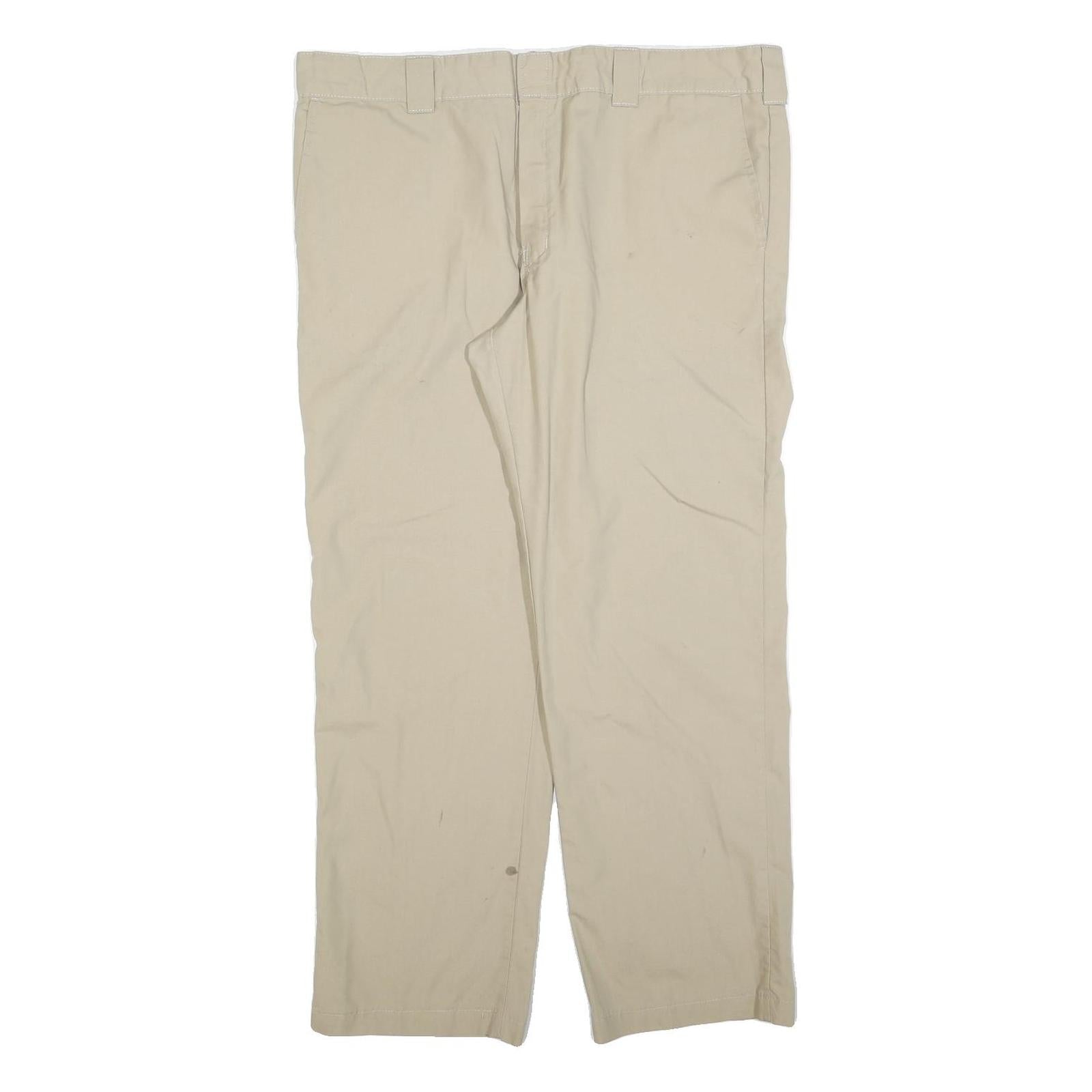 DICKIES Mens Cotton Blend Beige Relaxed Straight Trousers W40 L32 Workwear