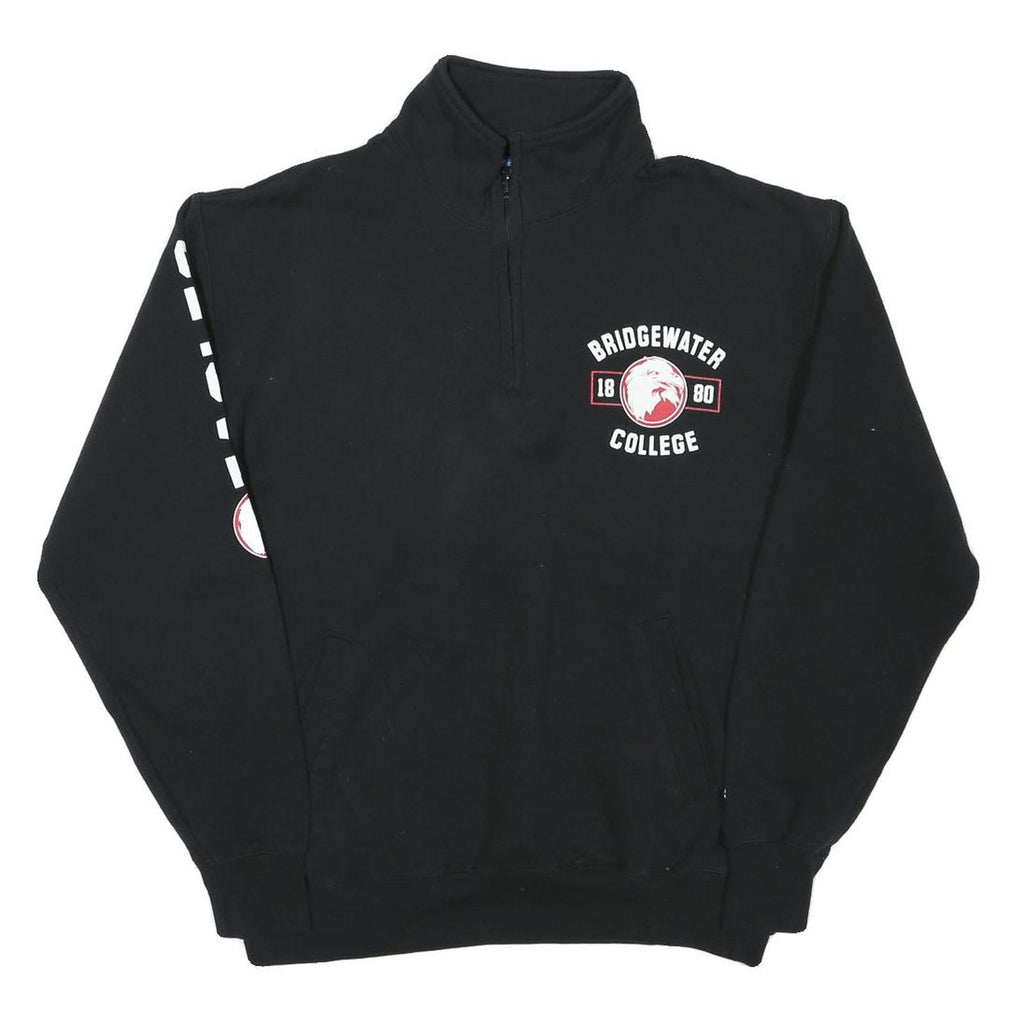 CHAMPION Mens Black Bridgewater College Half Zip L Sweatshirt Logo Comfort