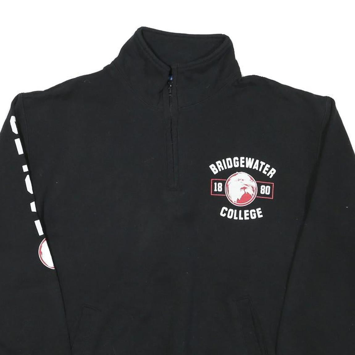 CHAMPION Mens Black Bridgewater College Half Zip L Sweatshirt Logo Comfort