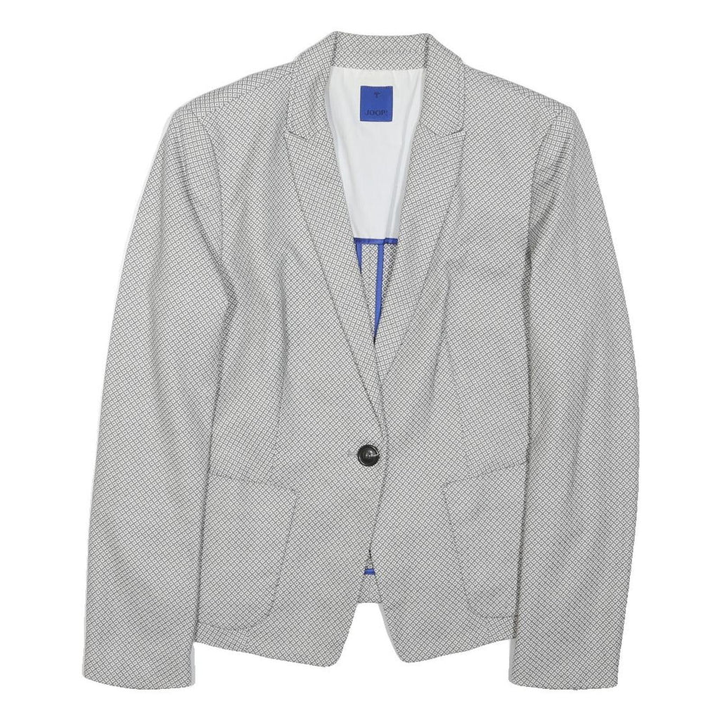 JOOP! Womens Grey & White Geometric Jacket M Cotton Blend Button Closure Formal