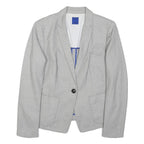JOOP! Womens Grey & White Geometric Jacket M Cotton Blend Button Closure Formal