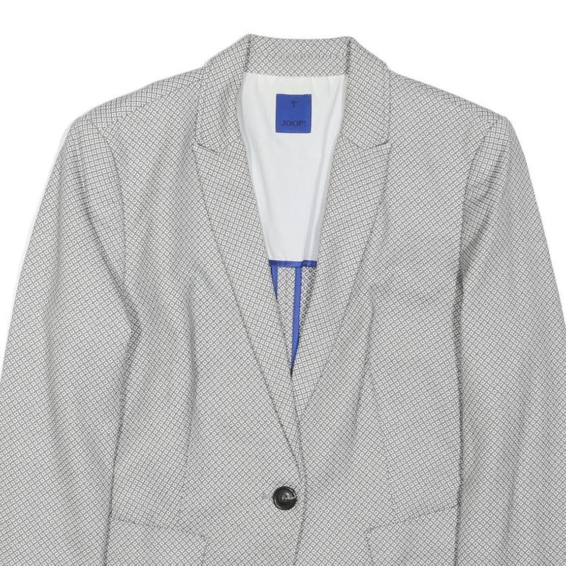 JOOP! Womens Grey & White Geometric Jacket M Cotton Blend Button Closure Formal