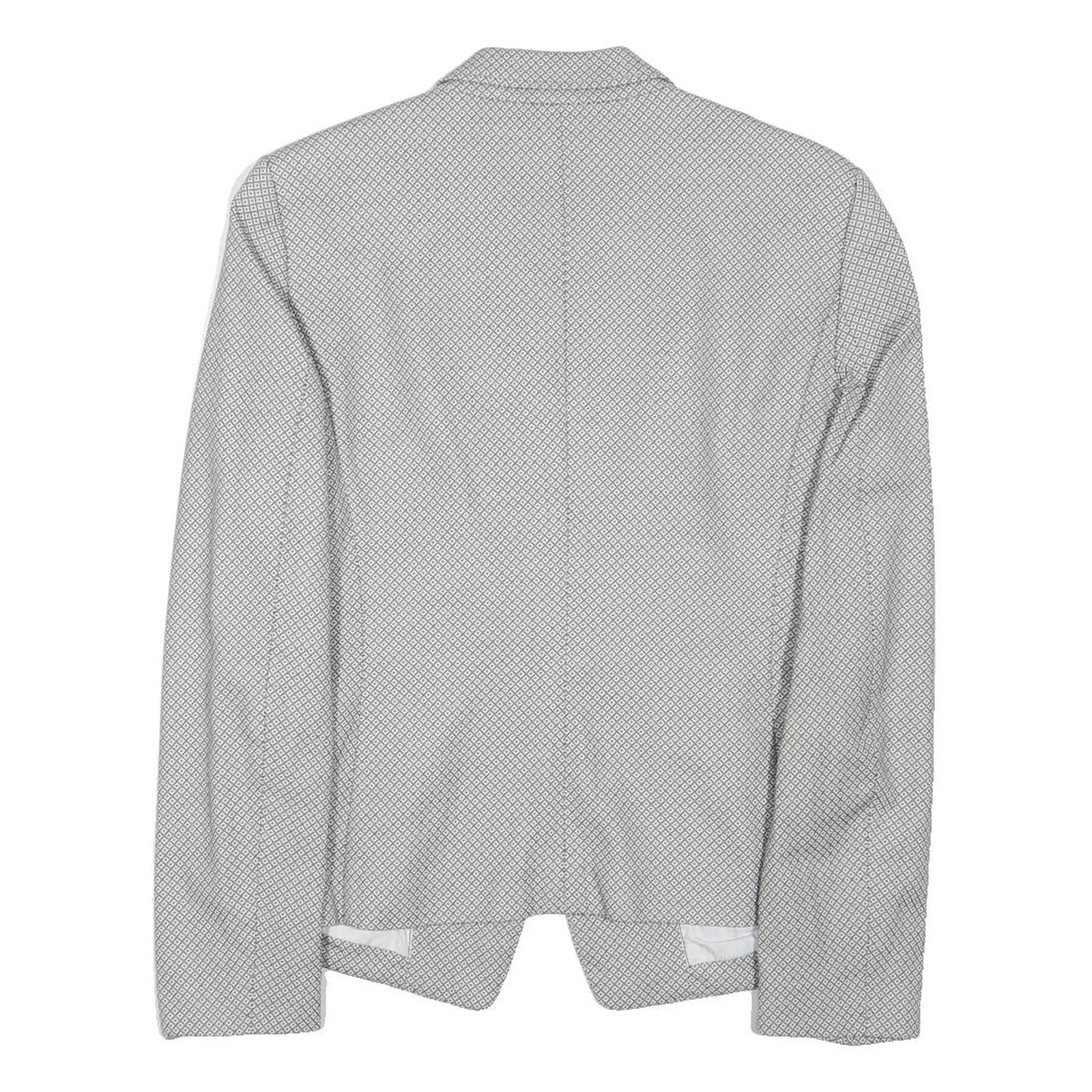 JOOP! Womens Grey & White Geometric Jacket M Cotton Blend Button Closure Formal