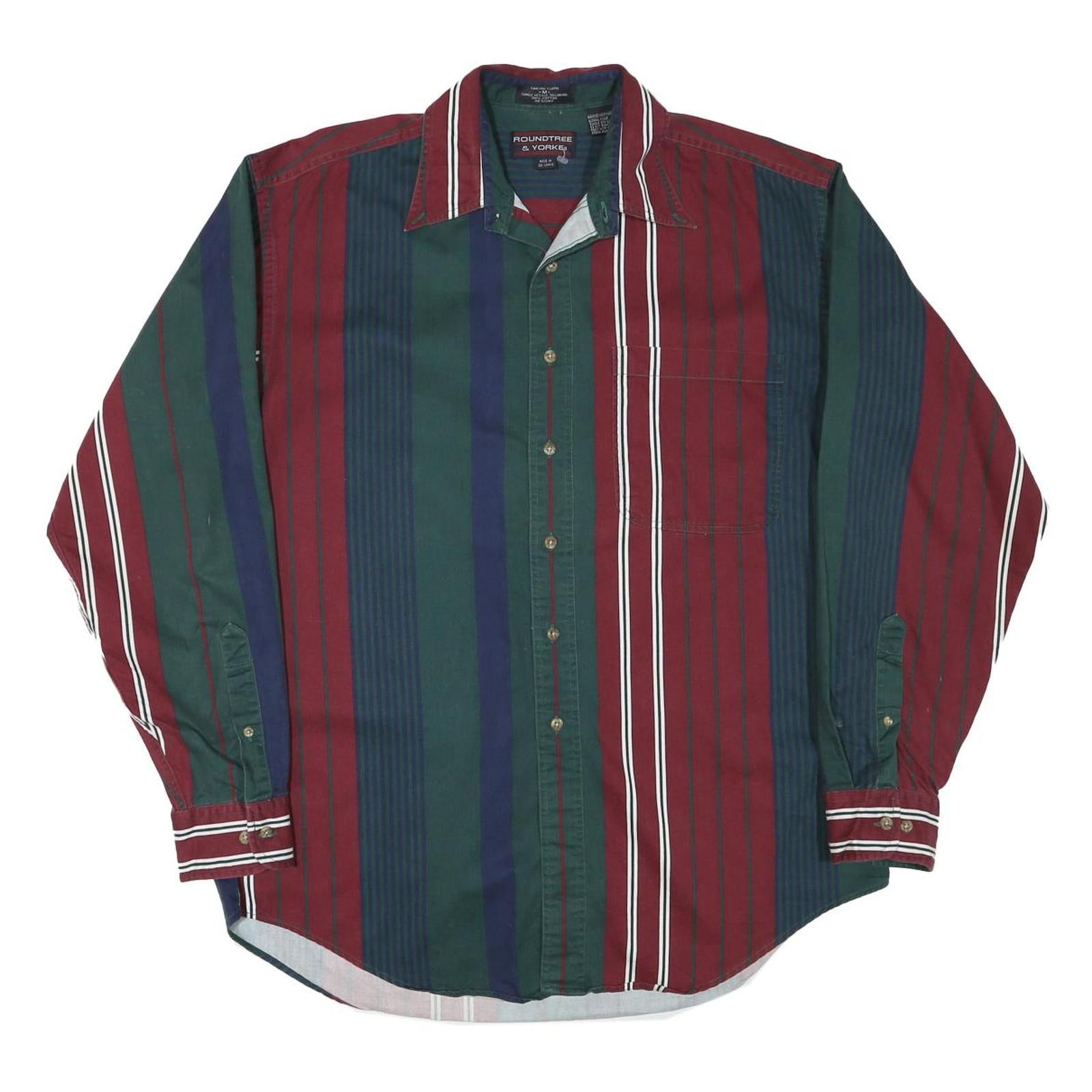 ROUNDTREE AND YORKE Mens Burgundy Green Navy Stripe Shirt M Cotton Blend Casual