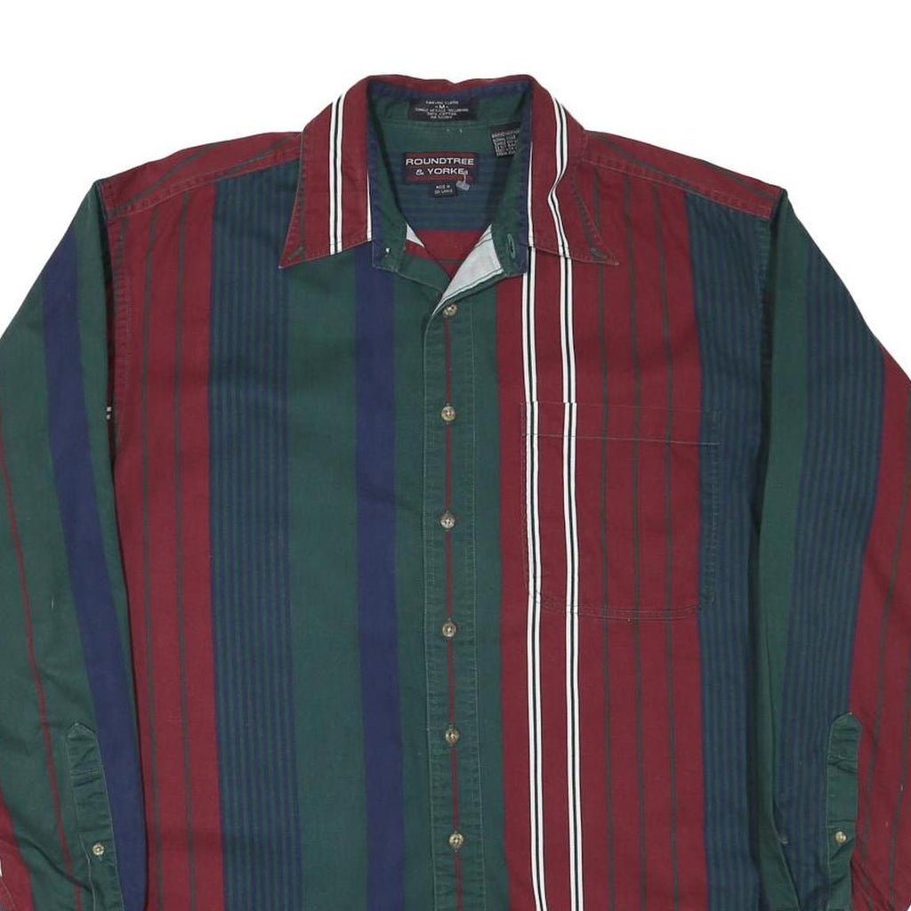 ROUNDTREE AND YORKE Mens Burgundy Green Navy Stripe Shirt M Cotton Blend Casual