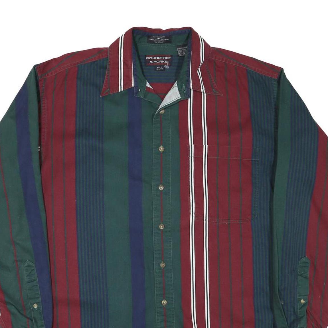 ROUNDTREE AND YORKE Mens Burgundy Green Navy Stripe Shirt M Cotton Blend Casual