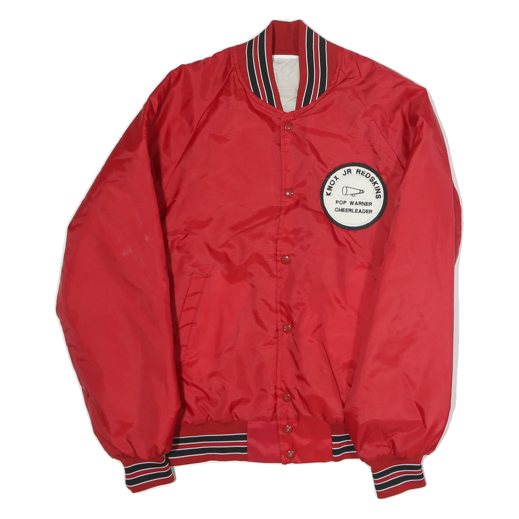 Mens Red Plain Varsity Button Jacket M Polyester Sports Casual Bomber Style
