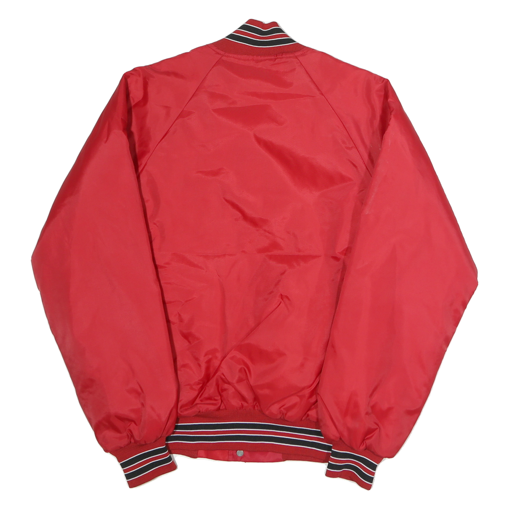 Mens Red Plain Varsity Button Jacket M Polyester Sports Casual Bomber Style