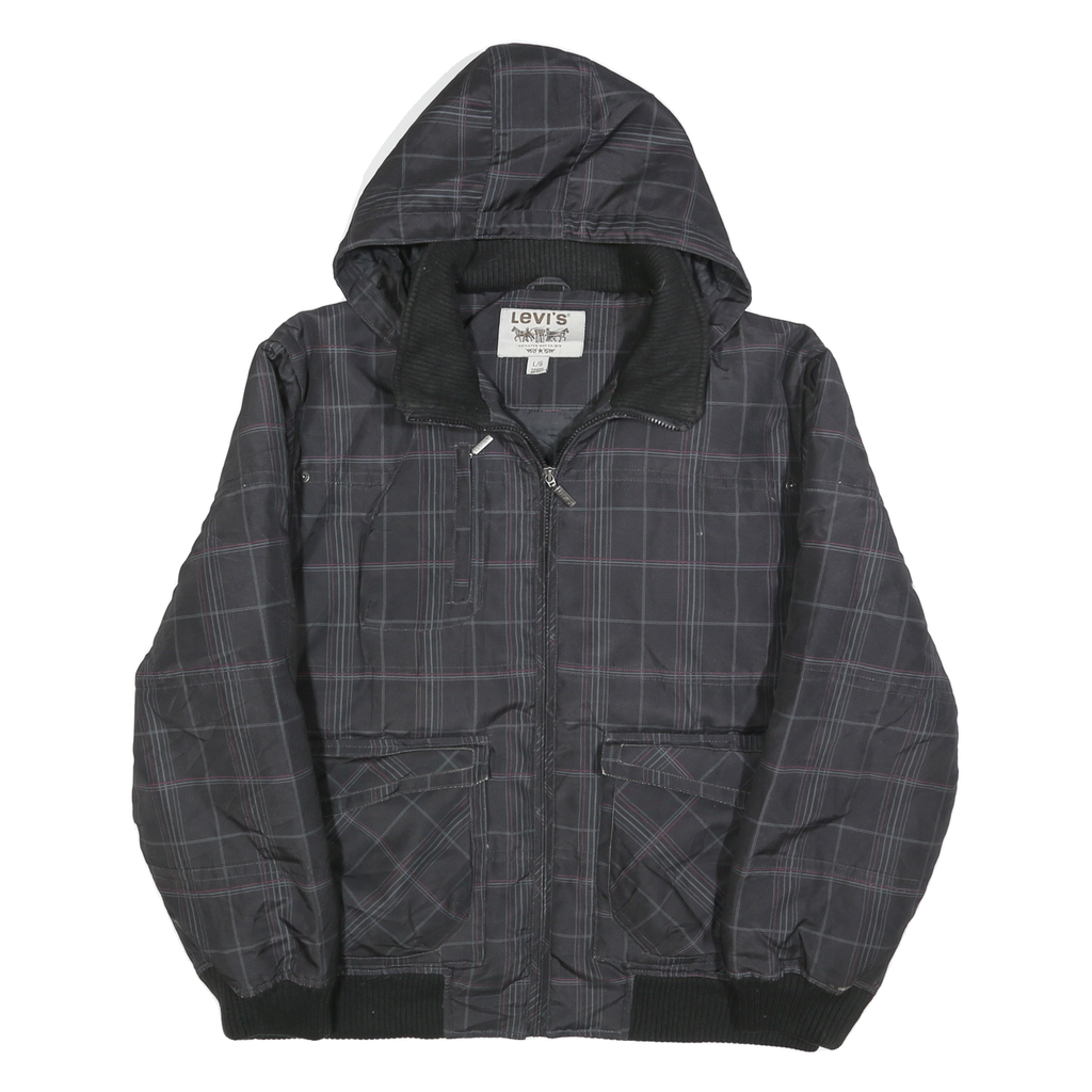 LEVI'S Mens Black & Grey Check Zip Jacket L Polyester Blend Casual Outdoor