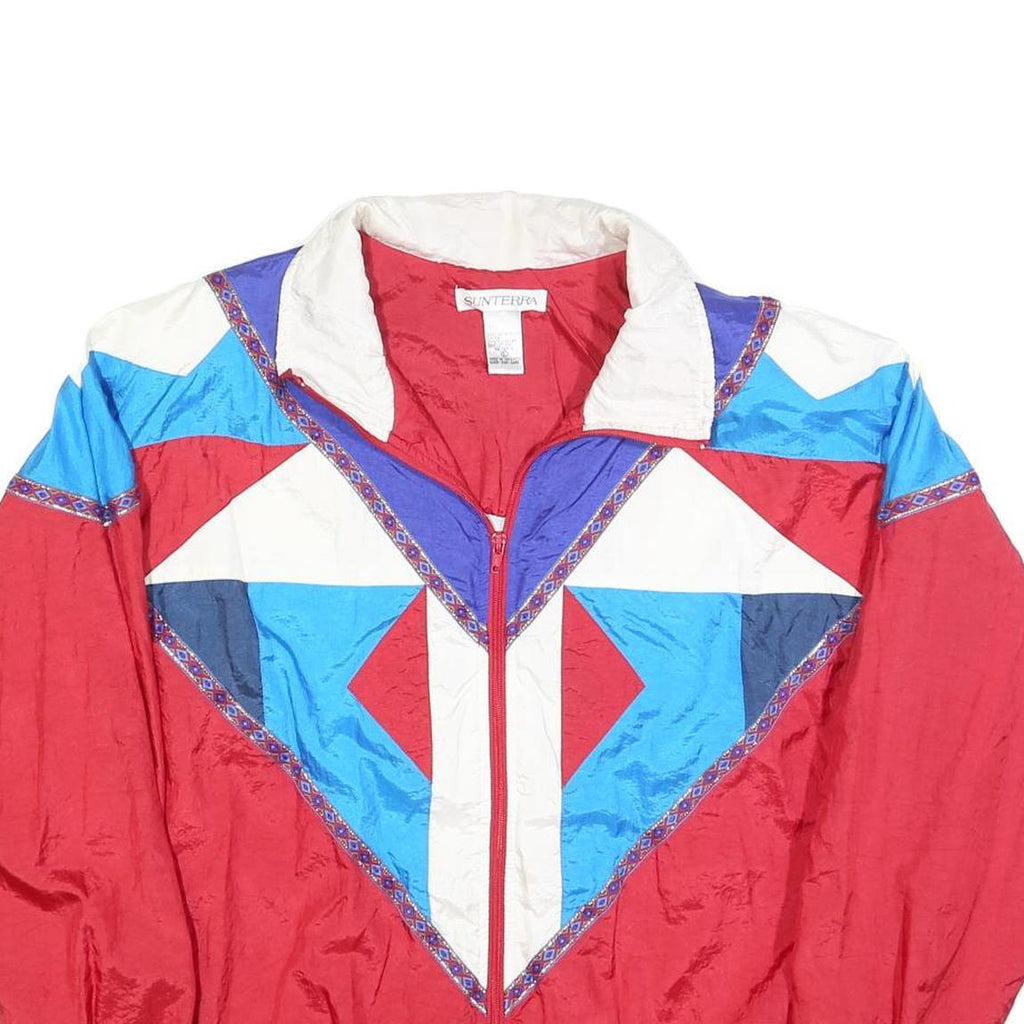 SUNTERRA Womens Red Blue & White Nylon Zip Jacket L Retro Patterned Lightweight