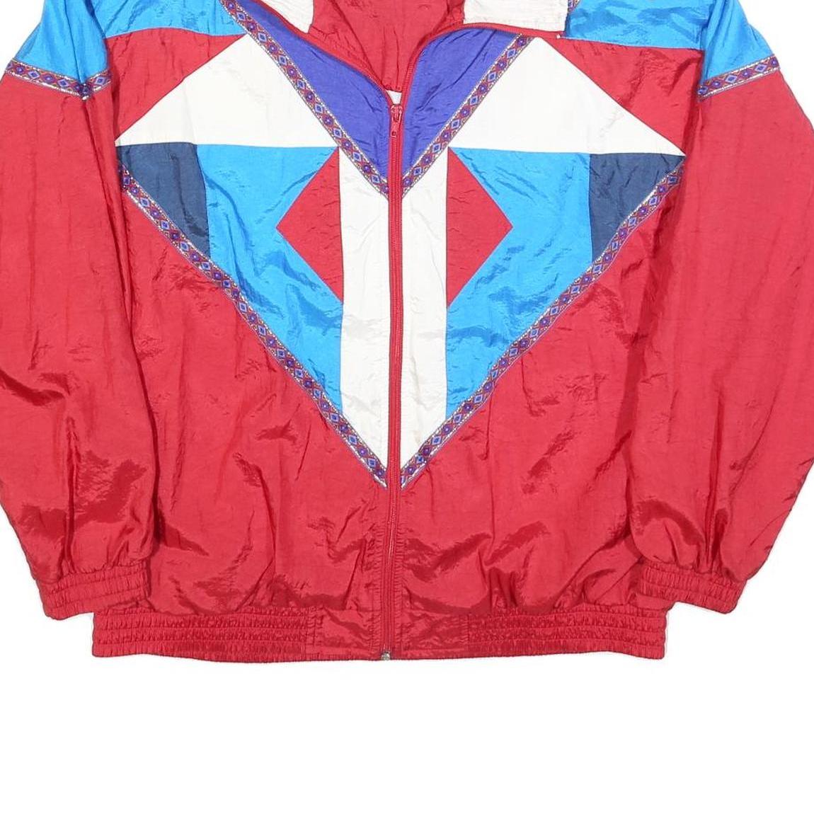 SUNTERRA Womens Red Blue & White Nylon Zip Jacket L Retro Patterned Lightweight
