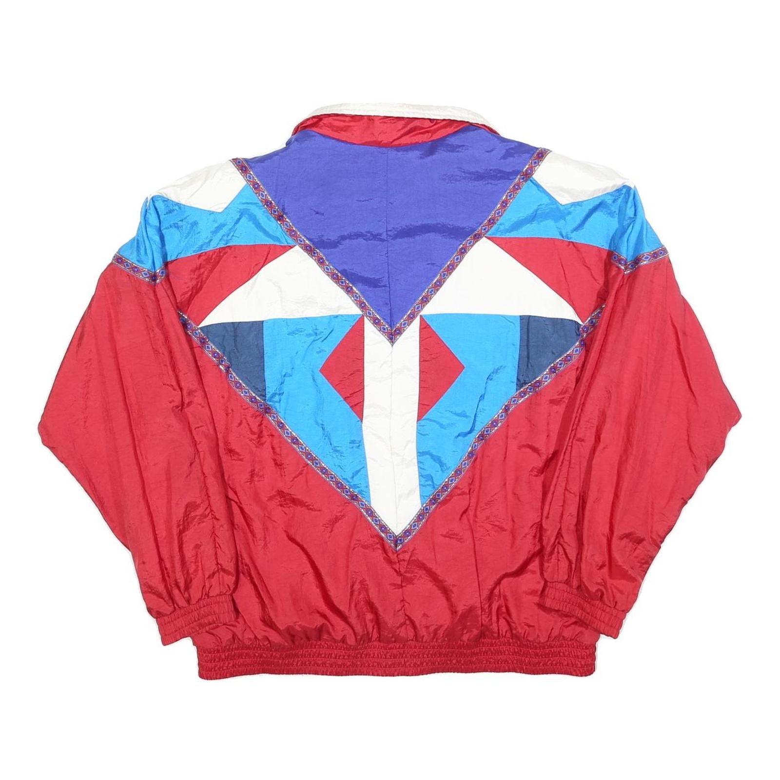 SUNTERRA Womens Red Blue & White Nylon Zip Jacket L Retro Patterned Lightweight