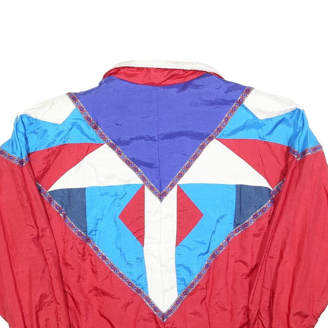 SUNTERRA Womens Red Blue & White Nylon Zip Jacket L Retro Patterned Lightweight