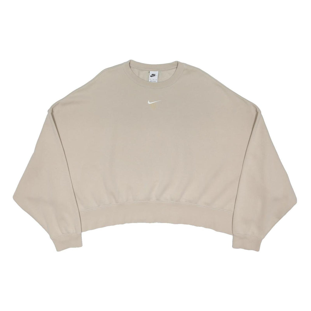 NIKE Womens Beige Cropped Sweatshirt 2XL Cotton Blend Crew Neck Long Sleeve