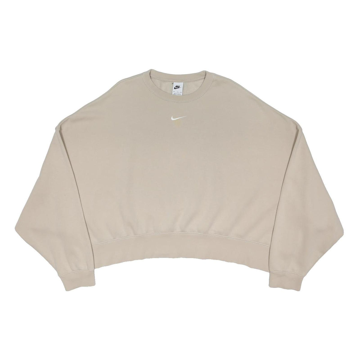 NIKE Womens Beige Cropped Sweatshirt 2XL Cotton Blend Crew Neck Long Sleeve