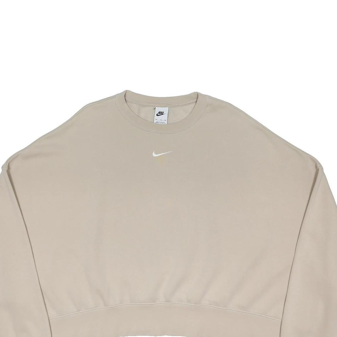 NIKE Womens Beige Cropped Sweatshirt 2XL Cotton Blend Crew Neck Long Sleeve