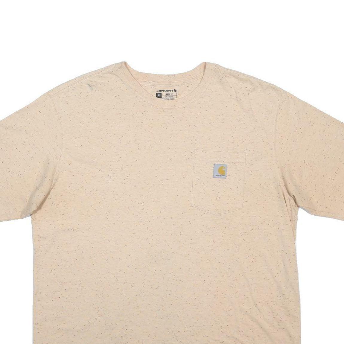 CARHARTT Mens Beige Speckled T-Shirt XL Short Sleeve Crew Neck Pocket Logo