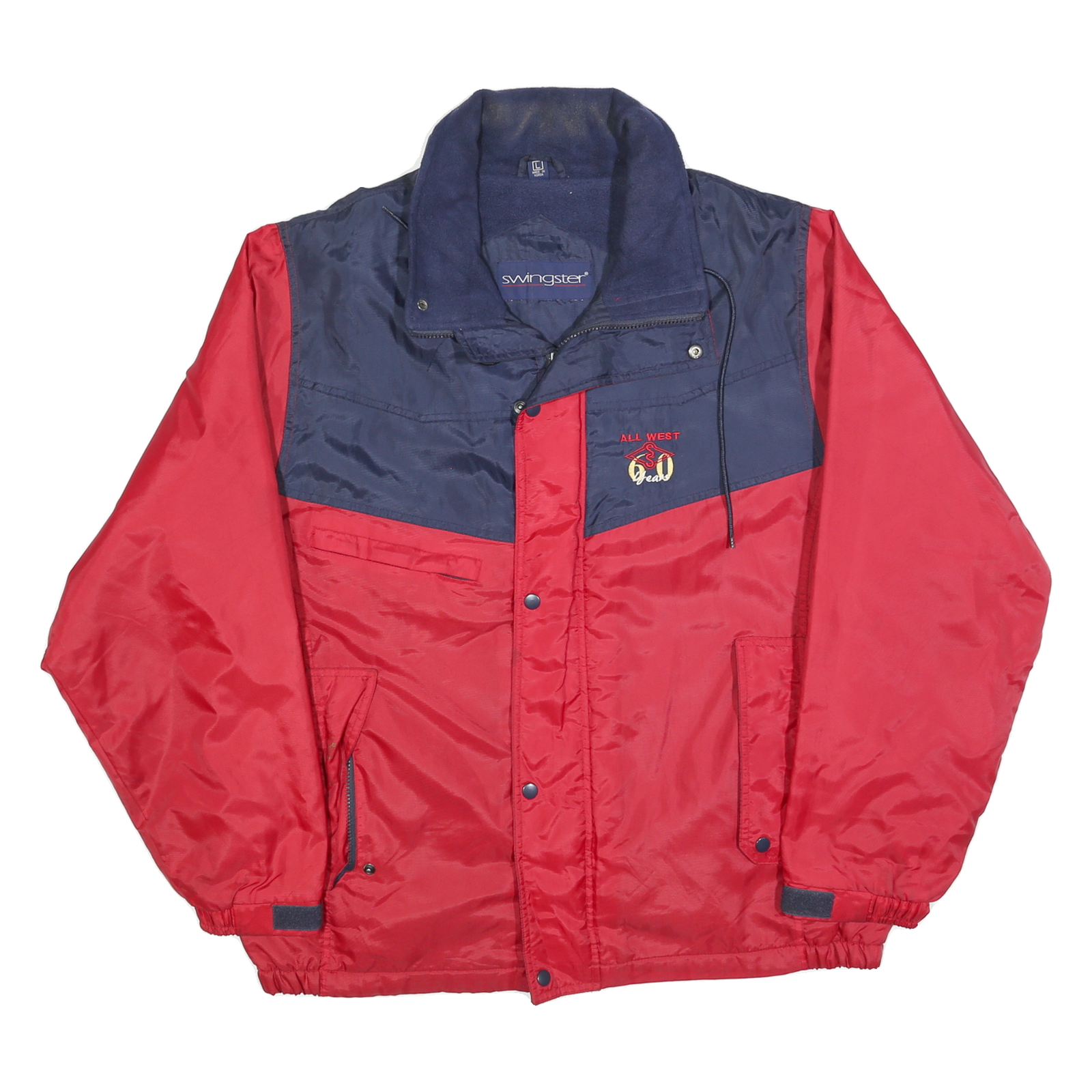 SWINGSTER Mens Red & Navy Colourblock Zip Jacket L Polyester Blend Casual