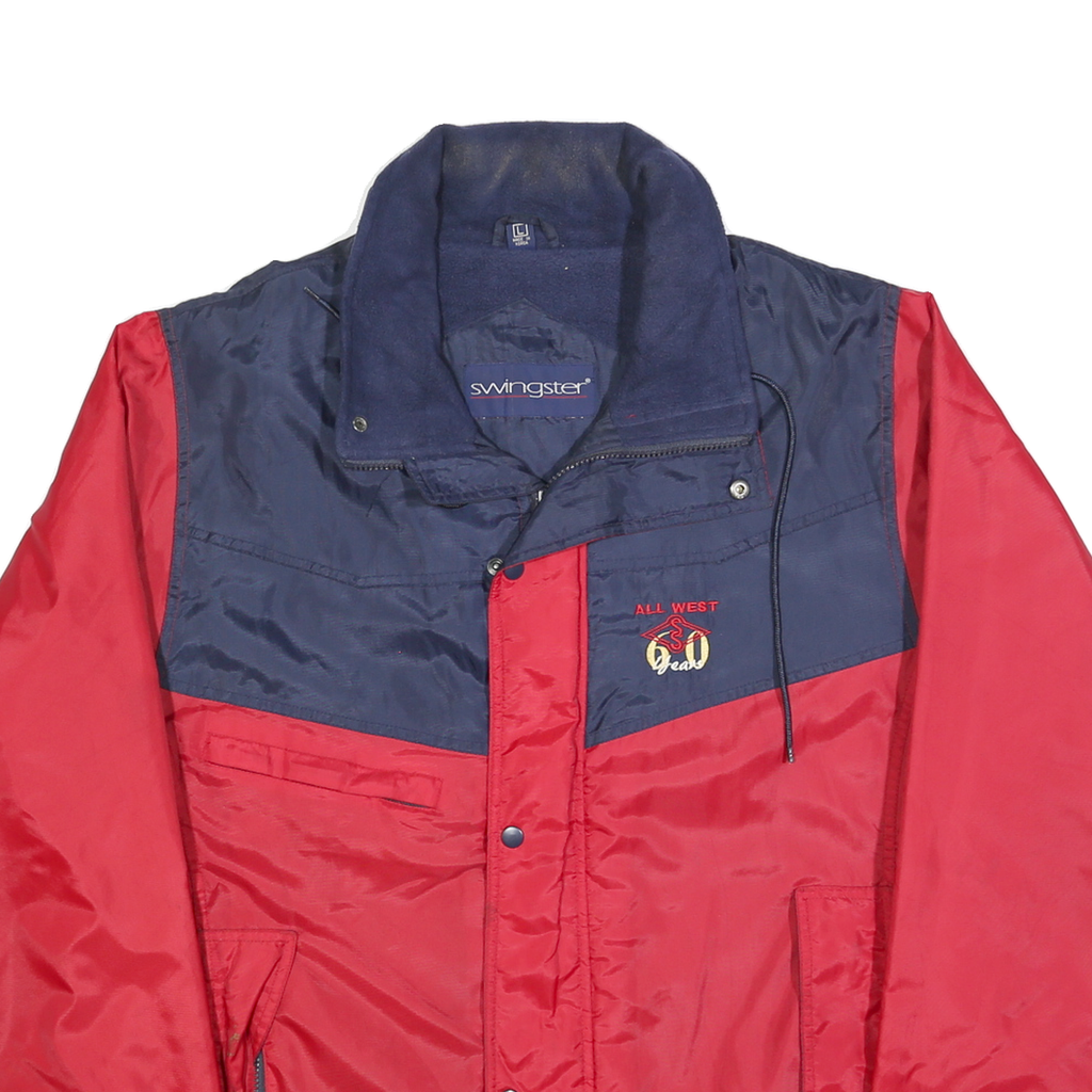 SWINGSTER Mens Red & Navy Colourblock Zip Jacket L Polyester Blend Casual