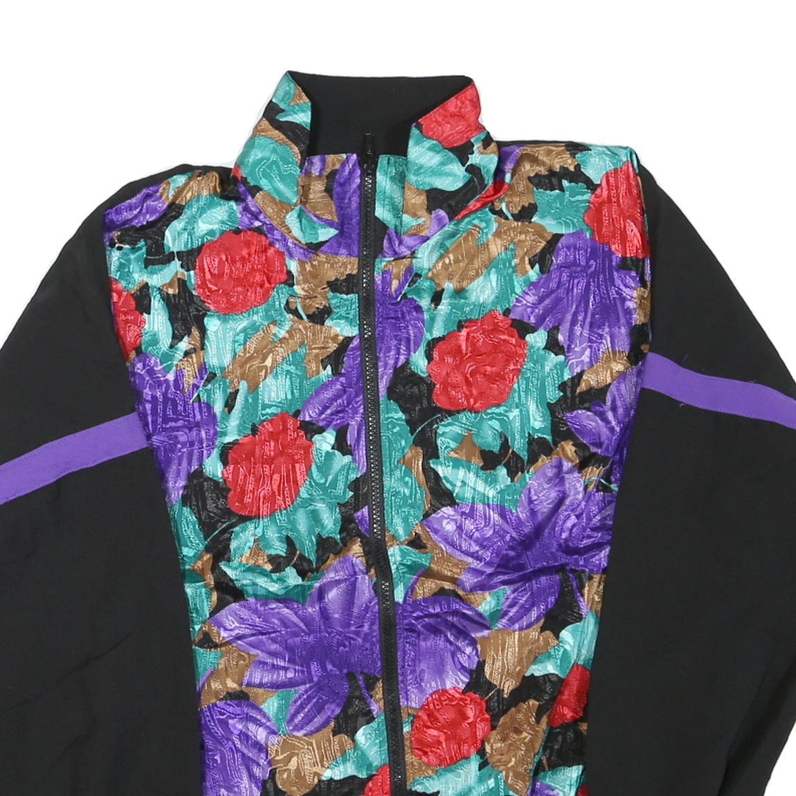 Mens Black Floral Pattern Zip Jacket M Polyester Blend Track Casual Style