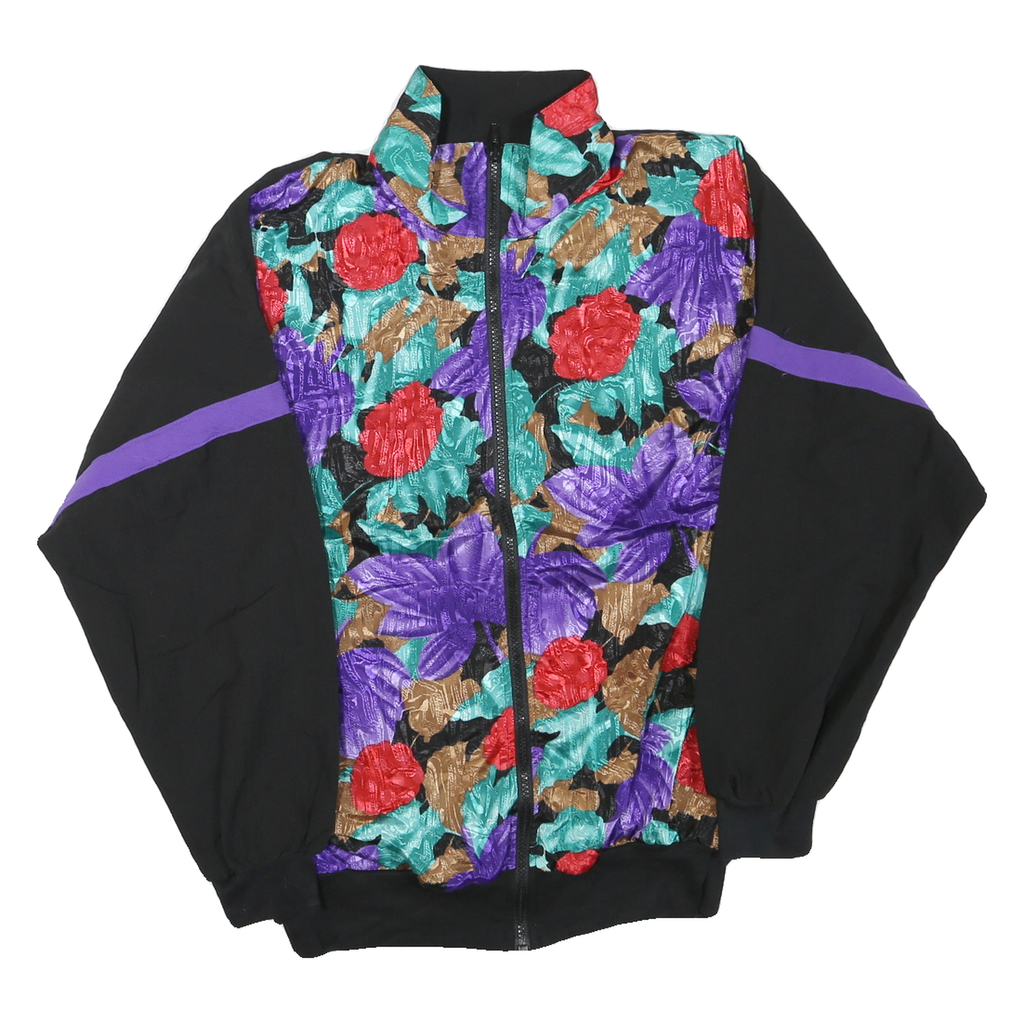Mens Black Floral Pattern Zip Jacket M Polyester Blend Track Casual Style