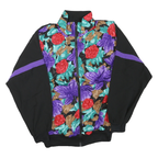 Mens Black Floral Pattern Zip Jacket M Polyester Blend Track Casual Style