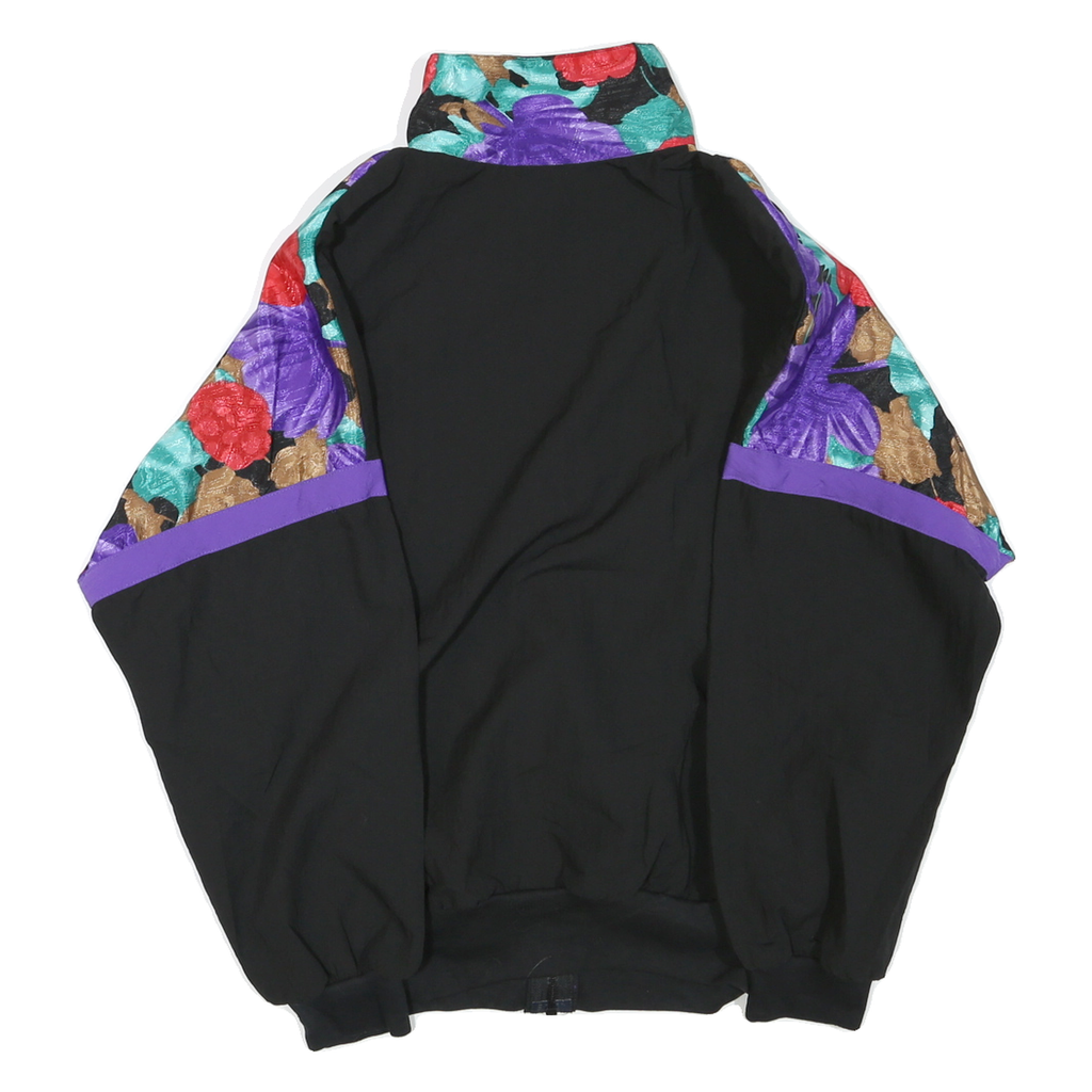Mens Black Floral Pattern Zip Jacket M Polyester Blend Track Casual Style