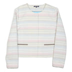 TOMMY HILFIGER Womens White & Pastel Stripe Cotton Blend Button Jacket M Woven