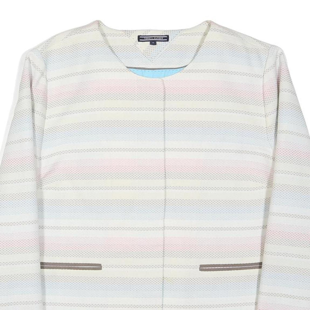 TOMMY HILFIGER Womens White & Pastel Stripe Cotton Blend Button Jacket M Woven