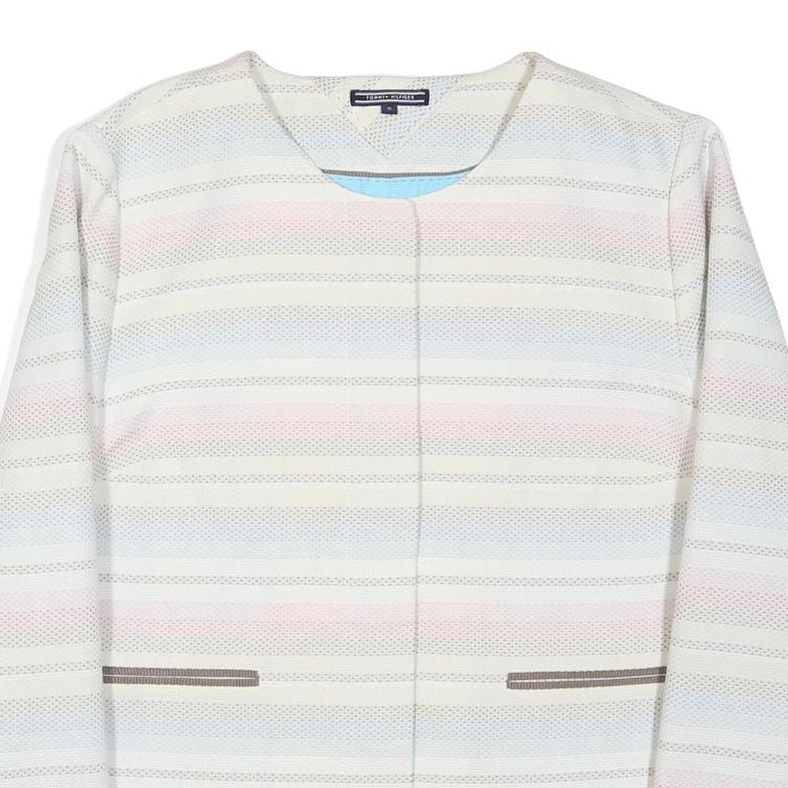 TOMMY HILFIGER Womens White & Pastel Stripe Cotton Blend Button Jacket M Woven