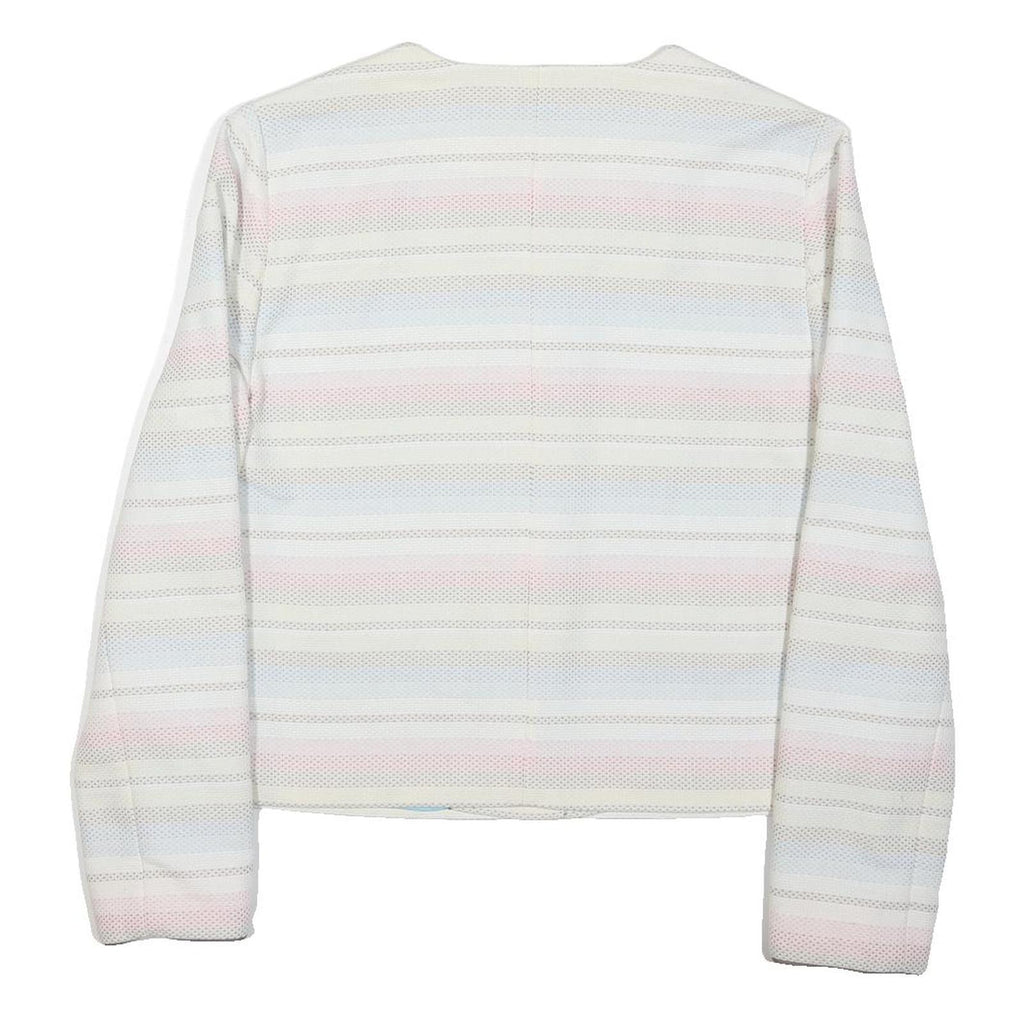 TOMMY HILFIGER Womens White & Pastel Stripe Cotton Blend Button Jacket M Woven