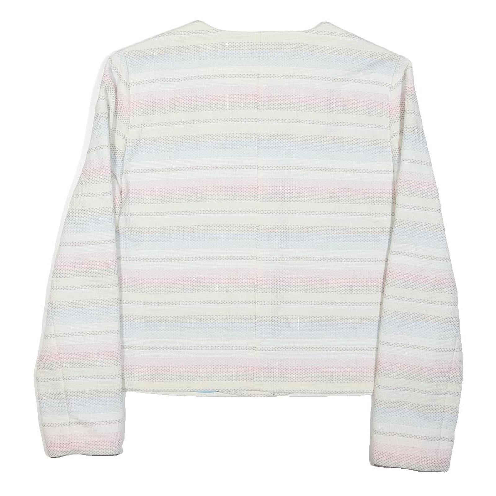 TOMMY HILFIGER Womens White & Pastel Stripe Cotton Blend Button Jacket M Woven