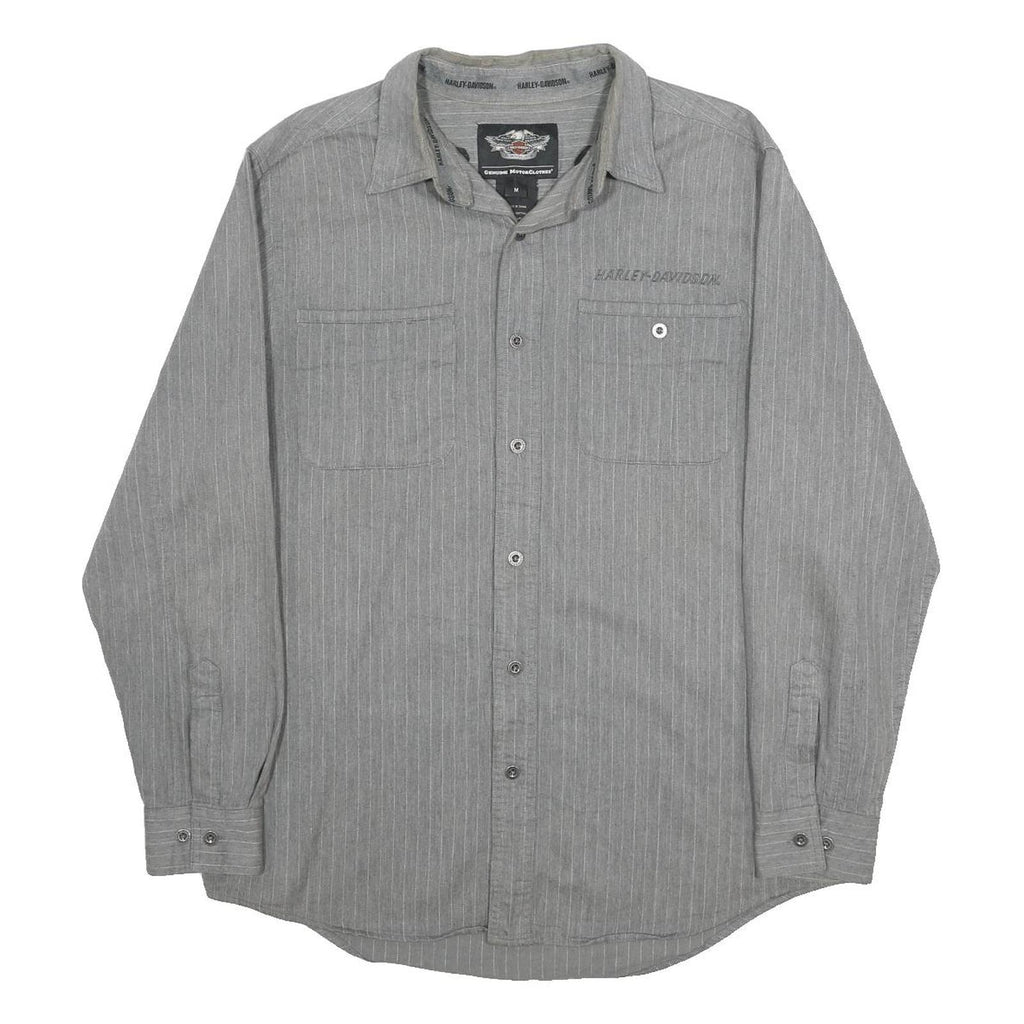 HARLEY DAVIDSON Mens Grey Pinstripe Cotton Shirt M Casual Button-Up