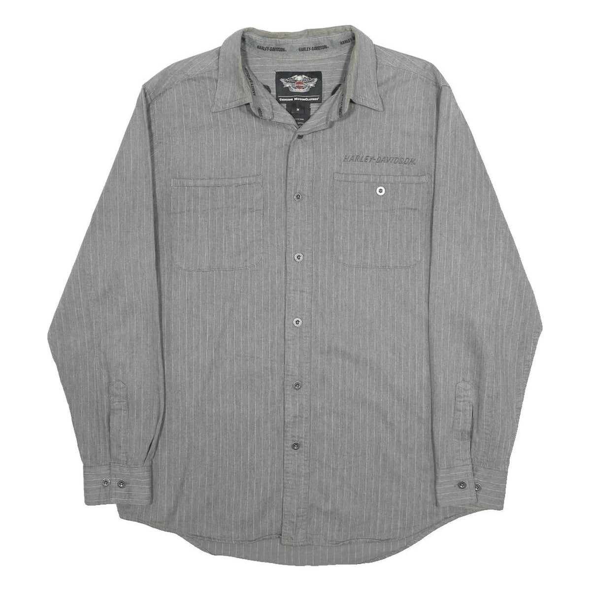 HARLEY DAVIDSON Mens Grey Pinstripe Cotton Shirt M Casual Button-Up