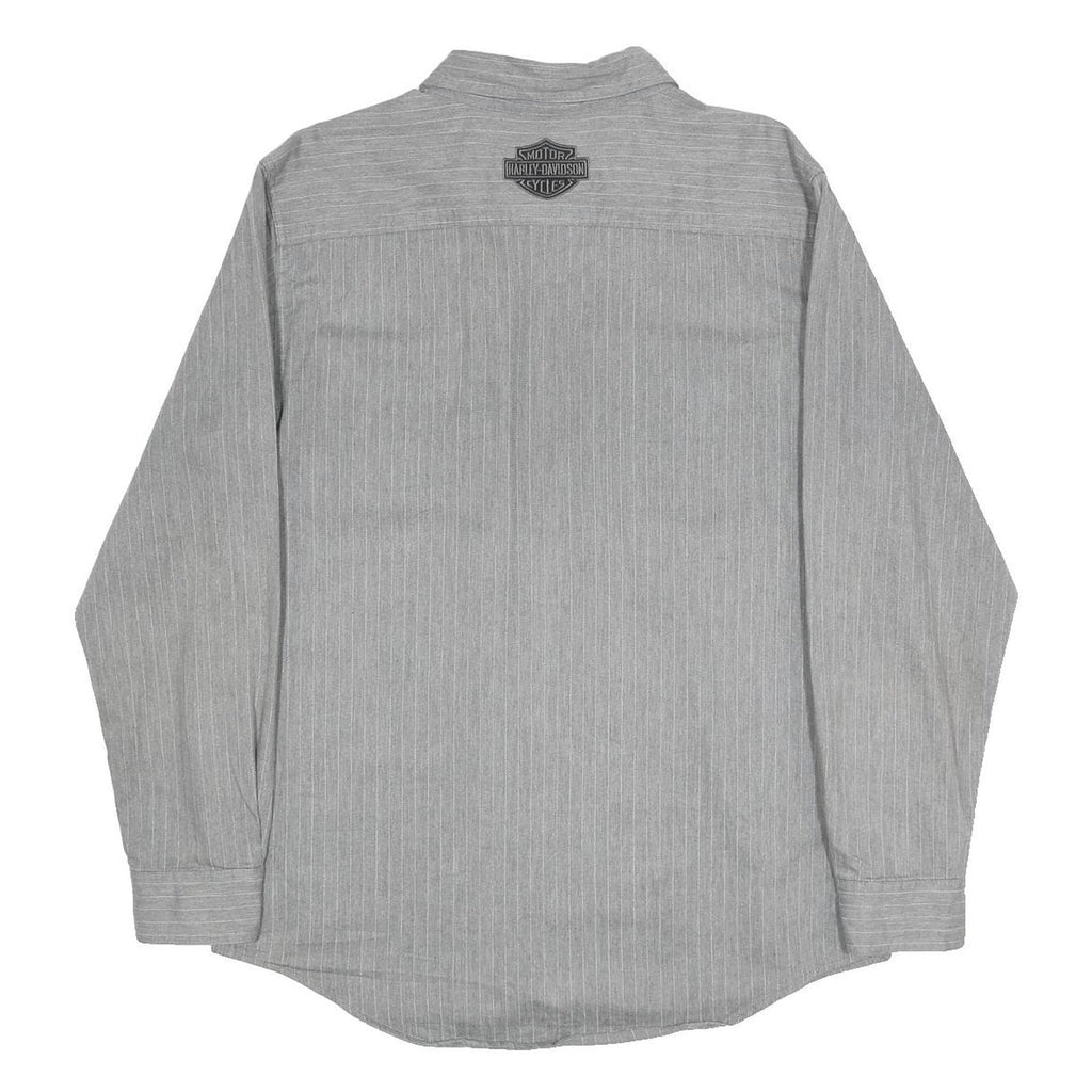HARLEY DAVIDSON Mens Grey Pinstripe Cotton Shirt M Casual Button-Up