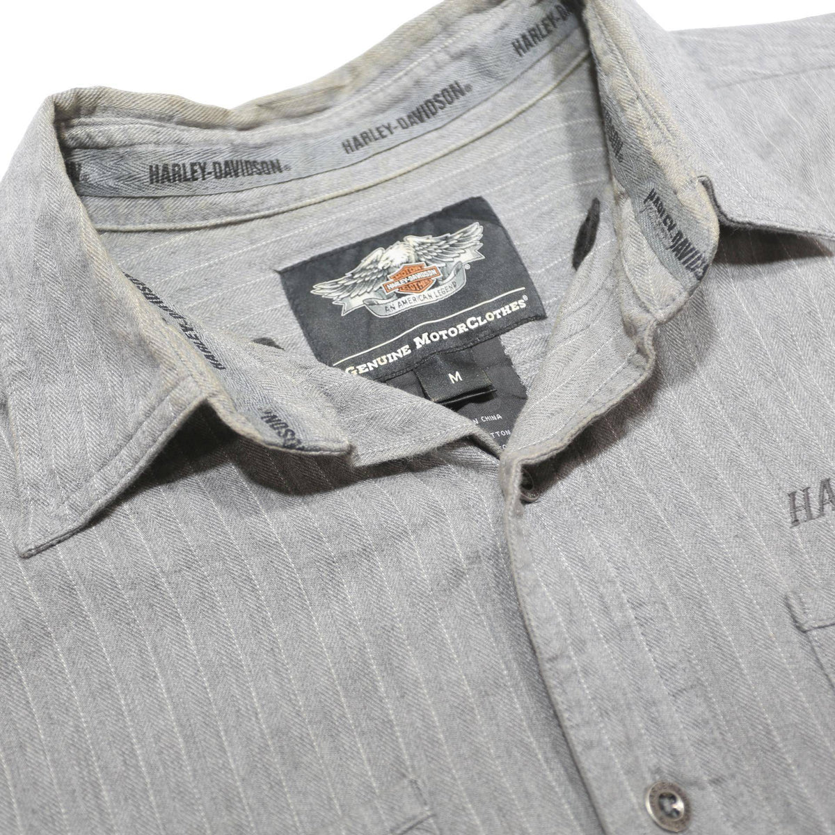 HARLEY DAVIDSON Mens Grey Pinstripe Cotton Shirt M Casual Button-Up