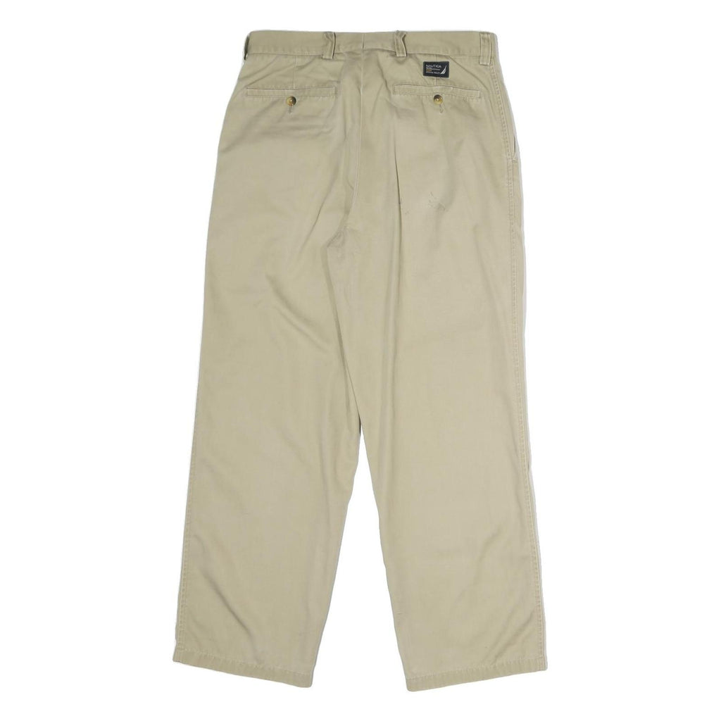 NAUTICA Mens Cotton Beige Regular Straight Trousers W30 L27 Casual Zip Closure