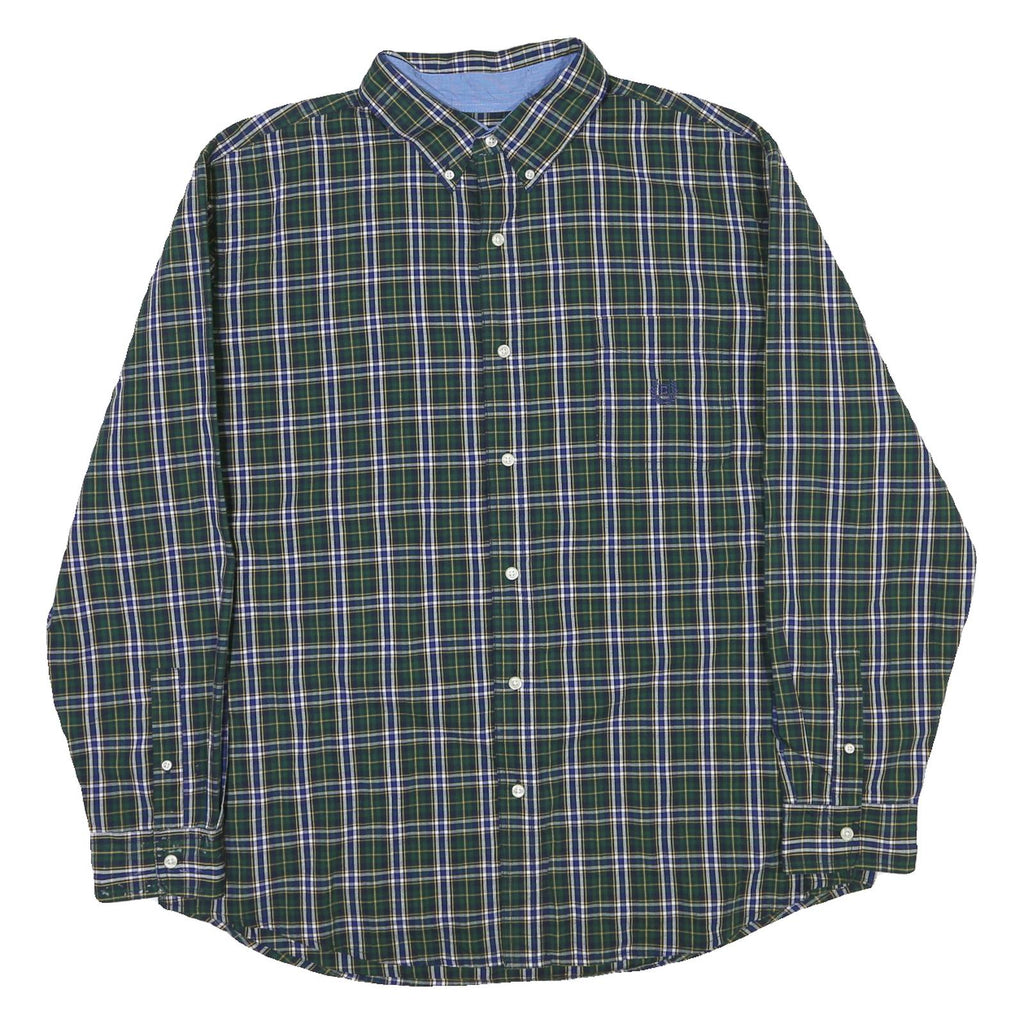 CHAPS Mens Green & Blue Check Shirt 2XL Button-Down Collar Long Sleeve Cotton