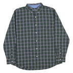 CHAPS Mens Green & Blue Check Shirt 2XL Button-Down Collar Long Sleeve Cotton