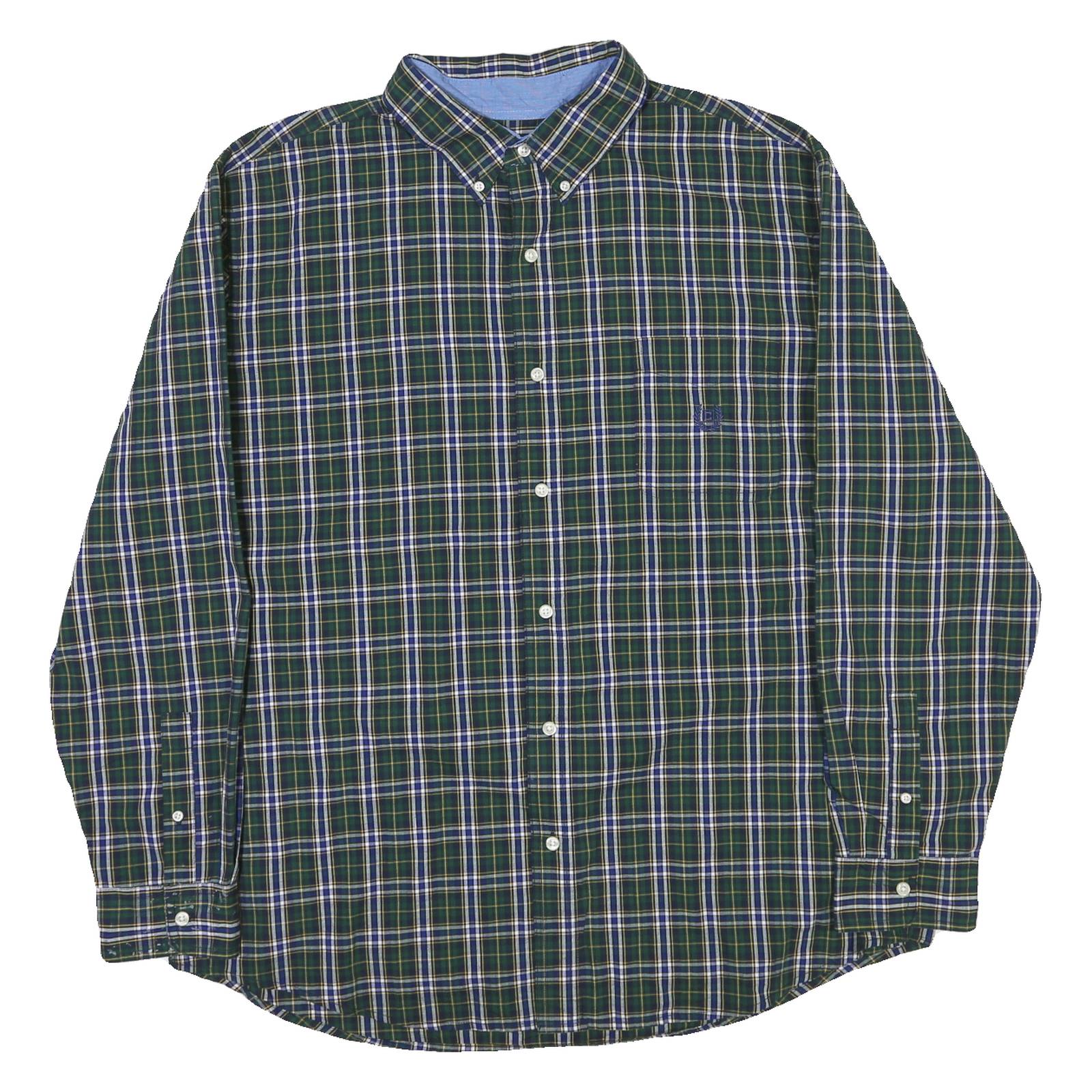CHAPS Mens Green & Blue Check Shirt 2XL Button-Down Collar Long Sleeve Cotton