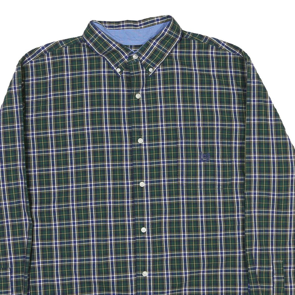CHAPS Mens Green & Blue Check Shirt 2XL Button-Down Collar Long Sleeve Cotton