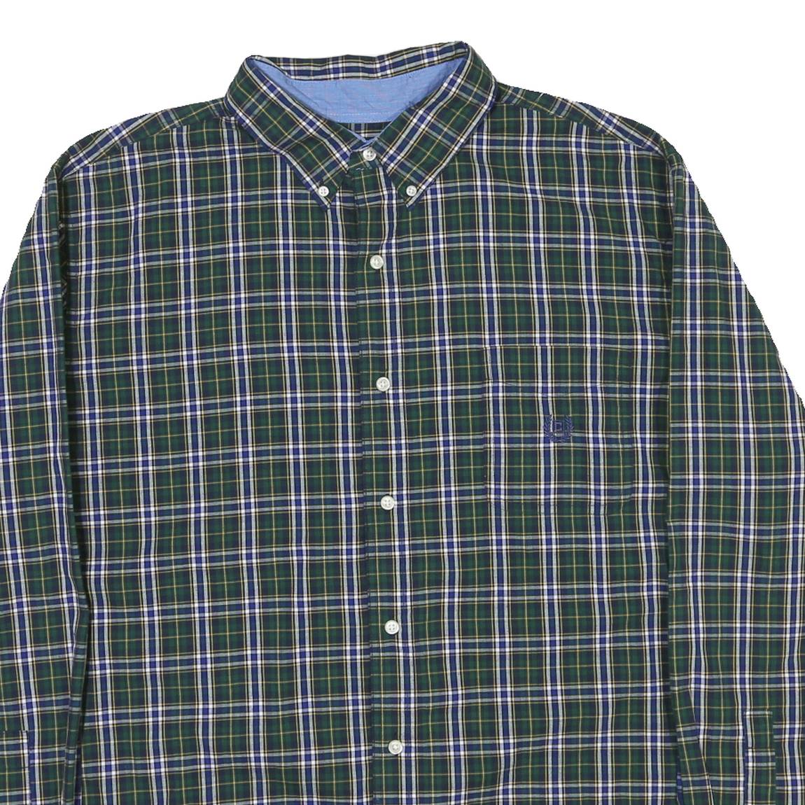 CHAPS Mens Green & Blue Check Shirt 2XL Button-Down Collar Long Sleeve Cotton