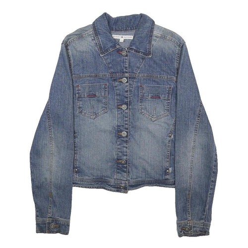 TOMMY HILFIGER Womens Blue Denim Jacket M Cotton Blend Button Closure Classic