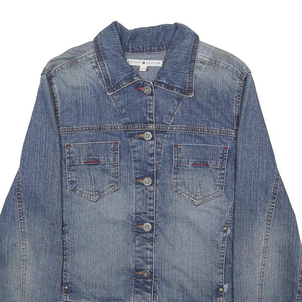 TOMMY HILFIGER Womens Blue Denim Jacket M Cotton Blend Button Closure Classic