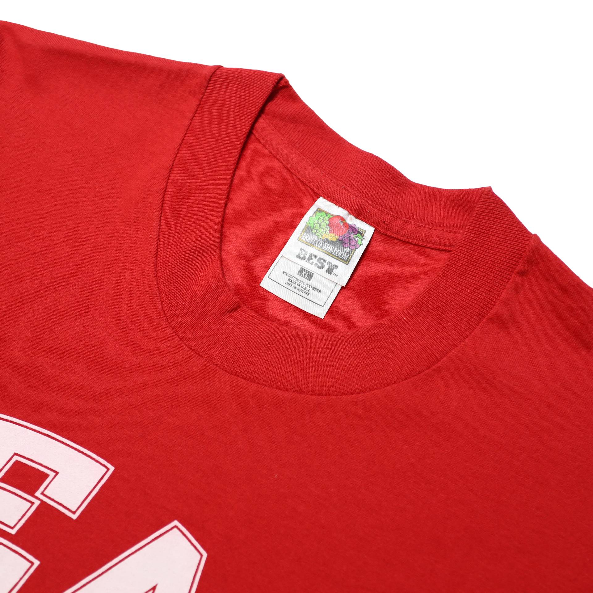 FRUIT OF THE LOOM Single Stitch Graphic Mens Red T-Shirt XL Short Sleeve Crew
