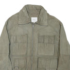 PEPE JEANS Mens Grey Leather Utility Jacket L Suede Four Pocket Zip Closure