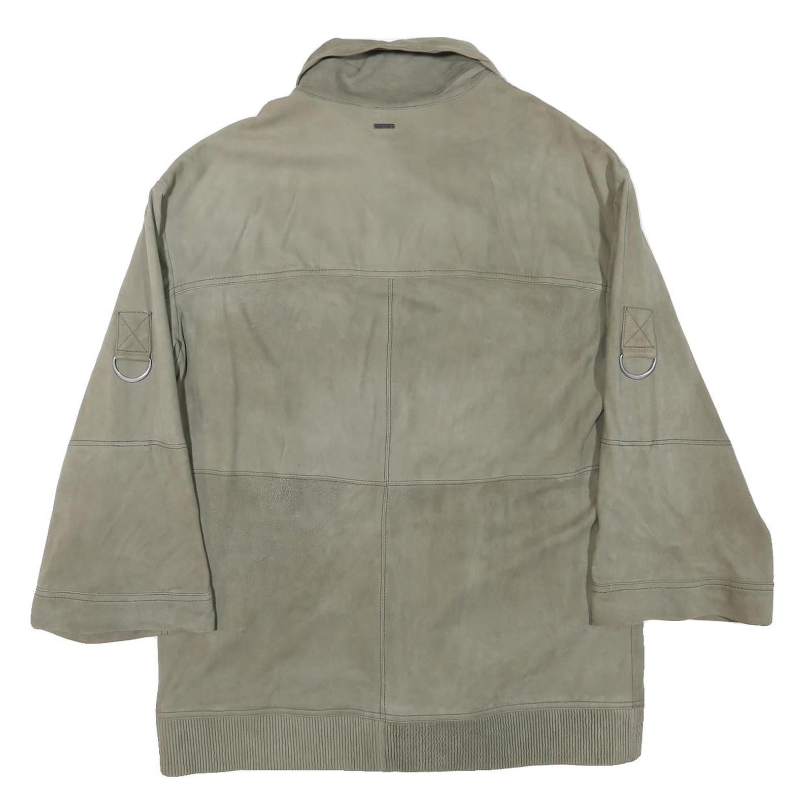 PEPE JEANS Mens Grey Leather Utility Jacket L Suede Four Pocket Zip Closure