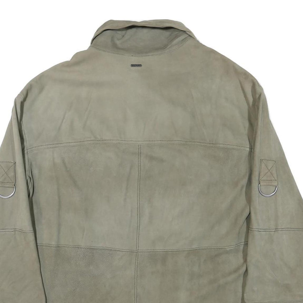 PEPE JEANS Mens Grey Leather Utility Jacket L Suede Four Pocket Zip Closure