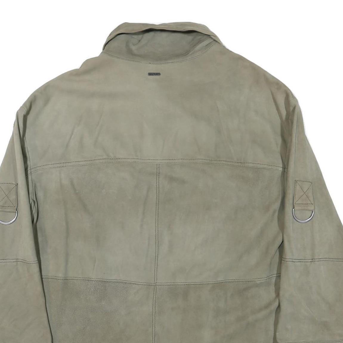 PEPE JEANS Mens Grey Leather Utility Jacket L Suede Four Pocket Zip Closure