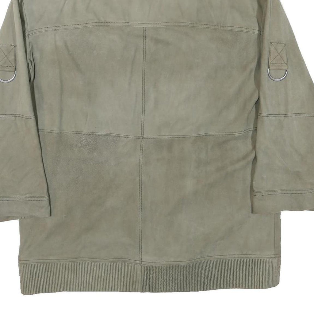 PEPE JEANS Mens Grey Leather Utility Jacket L Suede Four Pocket Zip Closure